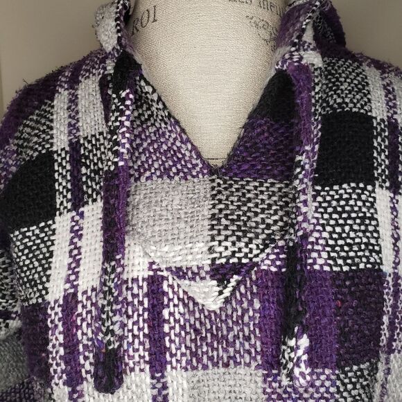90s Plaid Knit Hoodie Baja - Picture 5 of 6